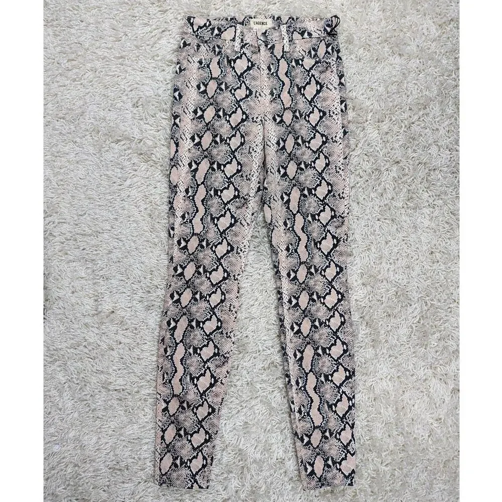 L’AGENCE Marguerite Pink Python Print High Rise Skinny Jeans 25 NWT